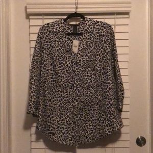Animal print three-quarter length button up blouse